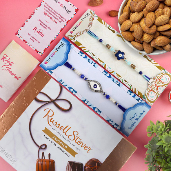 Beauteous Rakhi Set with Russel Stover N Almond - For USA