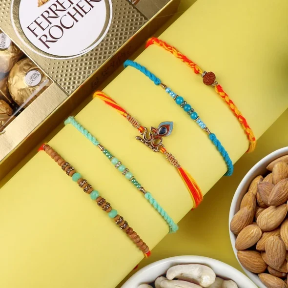 Glittering Five Rakhi Set Gift Hamper - For USA