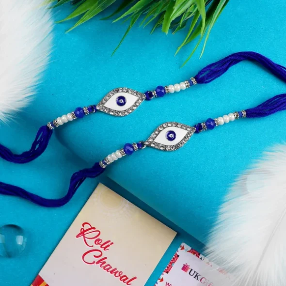 Designer Diamind Set of 2 Evil Eye Rakhi - For USA