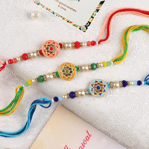 Designer Coloured Set of 3 Rakhis - For USA