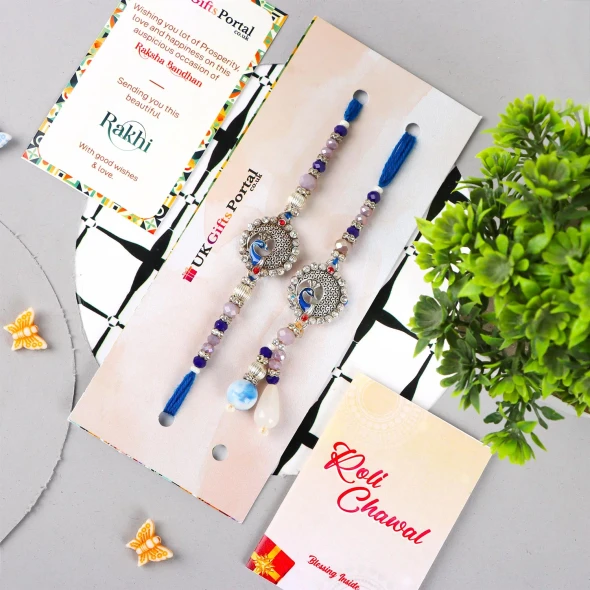 Blue Designer Bhaiya Bhabhi Rakhi - For USA