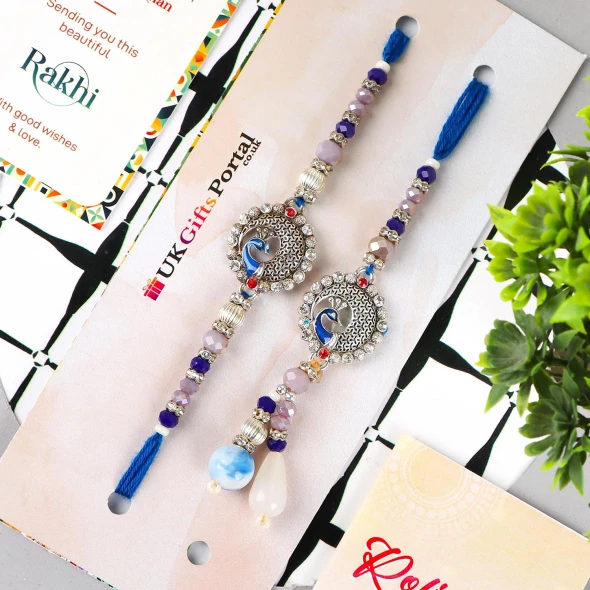 Blue Designer Bhaiya Bhabhi Rakhi - For USA