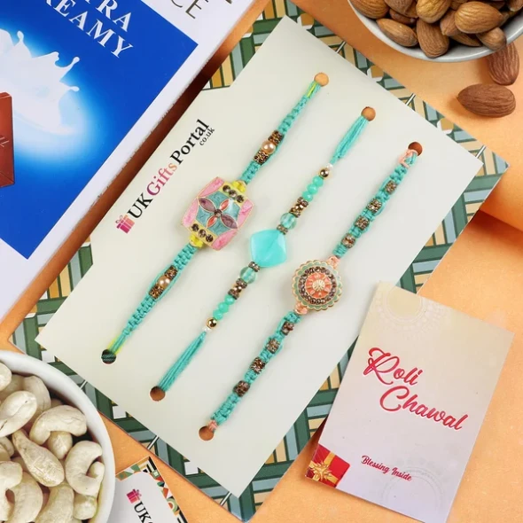 Exquisite Designer Set of 3 Rakhi Hamper - For USA