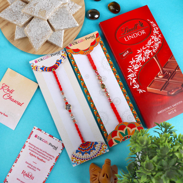 Glorious Rakhi Set with Kaju Katli & Lindt  - For USA