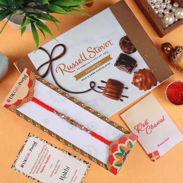 Crystal Beads Rakhi with Russell Stover chocolate - For USA