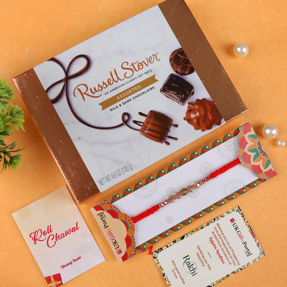 Crystal Beads Rakhi with Russell Stover chocolate - For USA