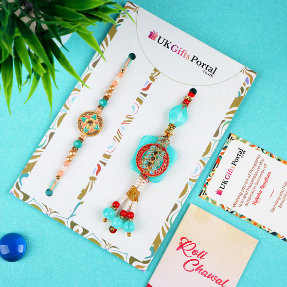 Pair of Blue Bhaiya Bhabhi Rakhi - For USA