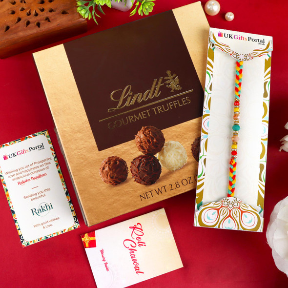 Diamond Beads Colourful Rakhi Thread N Chocolate - For USA