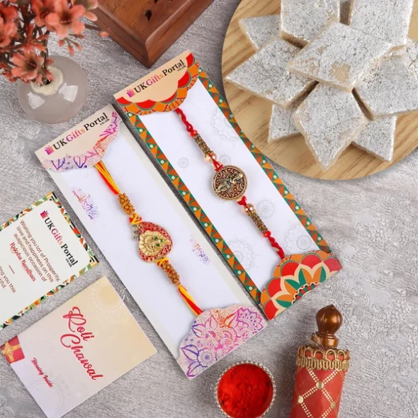 Ganesha Set of 2 Rakhi with Kaju Katli - For USA