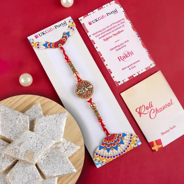 Ganesha Rakhi with Kaju Katli Sweet - For USA