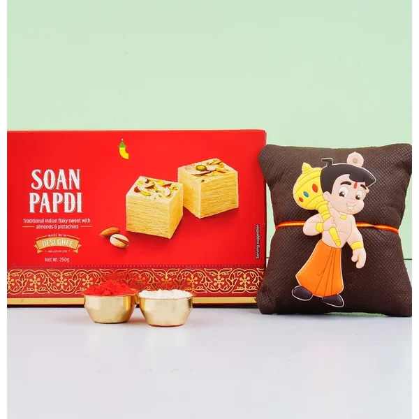 Chotta Bheem Kids Rakhi & Soan Papdi Sweet - For Europe