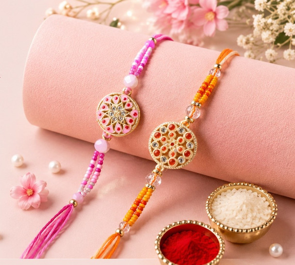 Fancy Rakhi Set with Puja Thali- For Europe