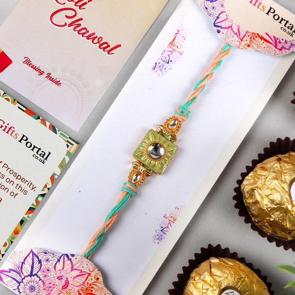 Square Rakhi with 3 Pcs Ferrero Rocher  - For UK