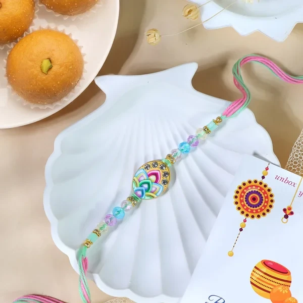 Crystal Beads Rakhi with Besan Ladoo Sweet - For UK