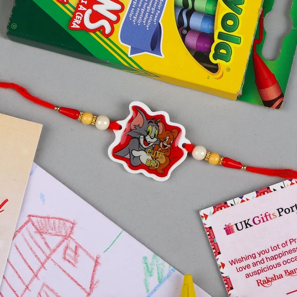 Tom & Jerry Kids Rakhi with Crayons 8 Pack - For UK