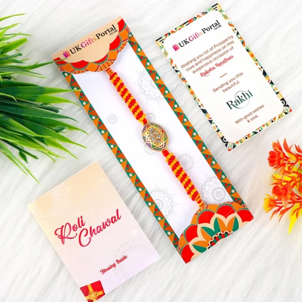 Send a touch of elegance to your brother with this Oval Pendant Design Rakhi, a unique blend of modern style and traditional sentiment.