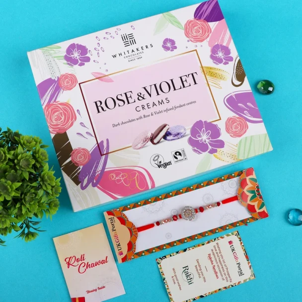 Luxury A D Rakhi with Rose Violet Signature Collection - For UK