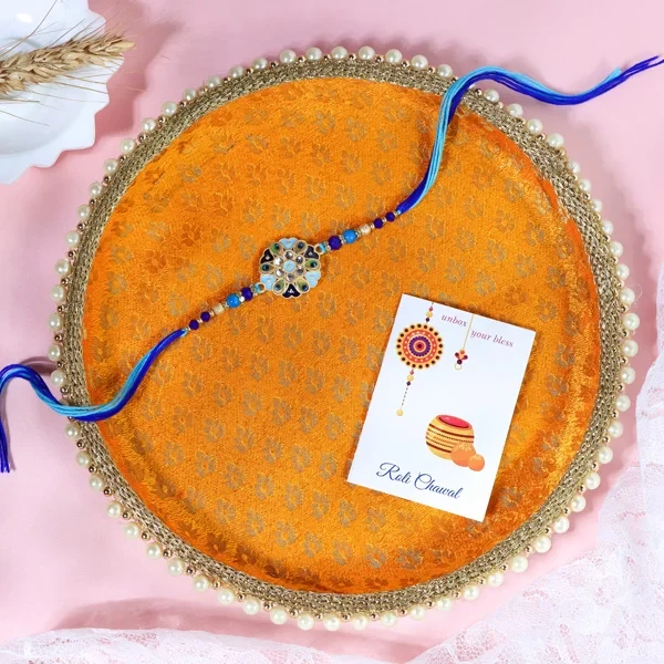 Floral Rakhi with Puja Thali Gift Set - For UK
