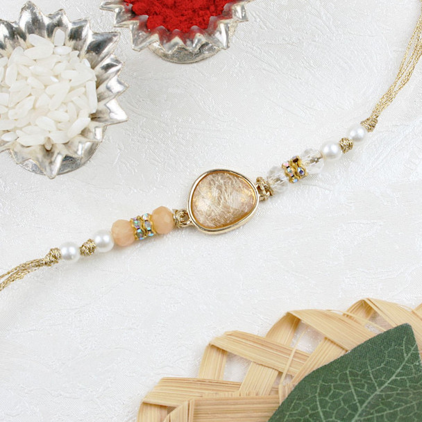 Premium Crystal Oval Shape Rakhi - For UK