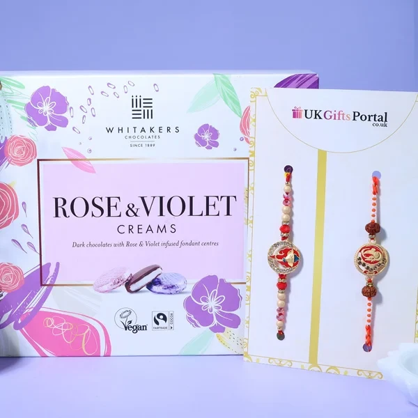 Ganesha Rakhi Set with Rose & Violet Creams - For UK
