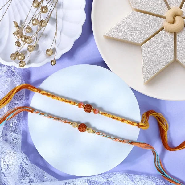Blessed Rudrkasha Rakhis with Kaju Katli - For UK