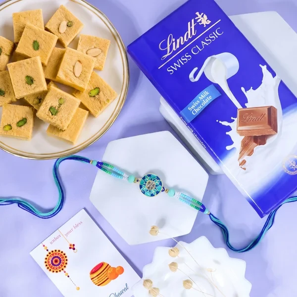 Floral Rakhi with Lindt n Sweet Hamper - For UK