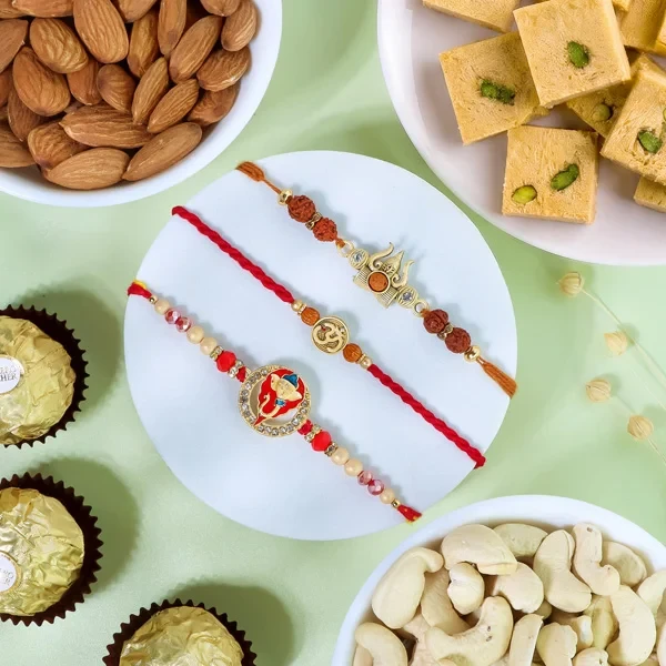 Ethnic Rakhi Set with Sweets, Dry Fruits & Ferrero - For UK