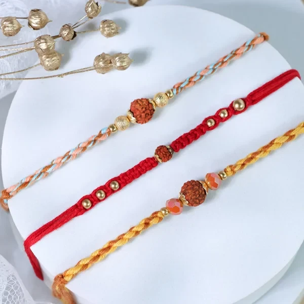 Auspicious Rudraksha Colourful Rakhi Set - For UK