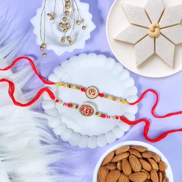 Sacred Religious Rakhi Set with Kaju Katli & Almond - For UK