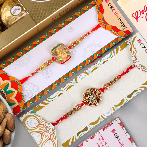 Divine Ganesh Rakhi Set with Ferrero & Almond - For UK