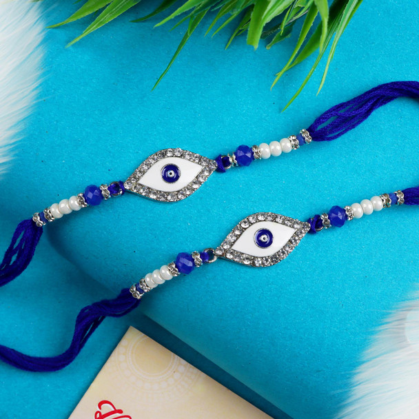 Designer Diamond Set of 2 Evil Eye Rakhi - For UK