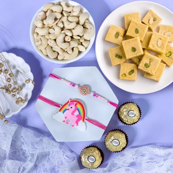 Adorable Brother & Unicorn Kids Rakhi Hamper - For UK