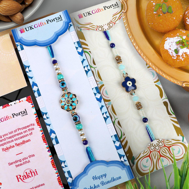 Designer Set of 2 Rakhi & Haldiram Motichoor Ladoo - For UK