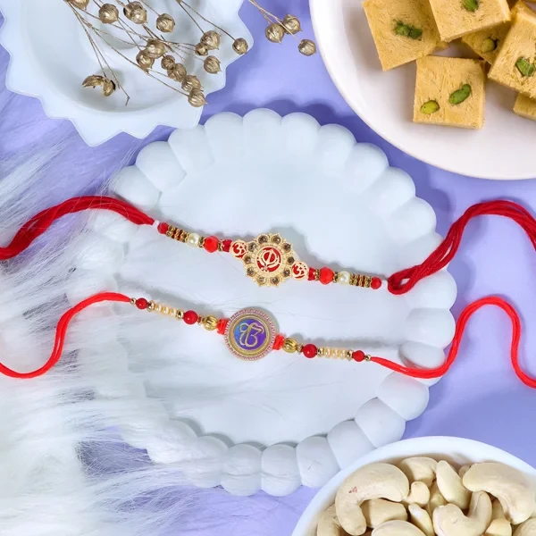 Auspicious Sikh Rakhis with Soan Papdi & Cashew - For UK