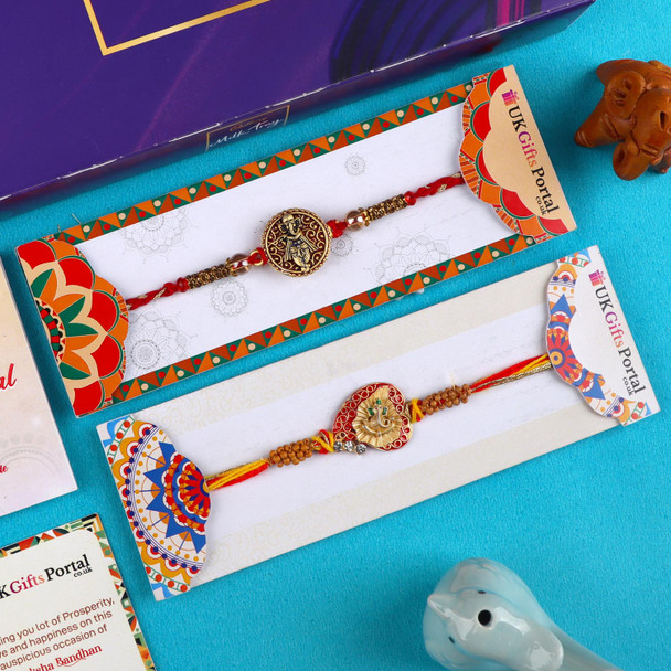 Auspicious Two Ganesh Rakhi with Cadbury Chocolate - For UK