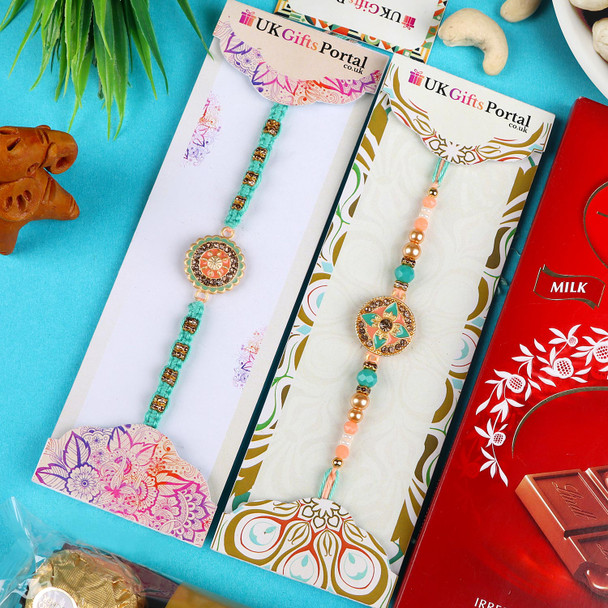 Elegant Rakhi Set with Chocolate & Dry Fruit  - For UK