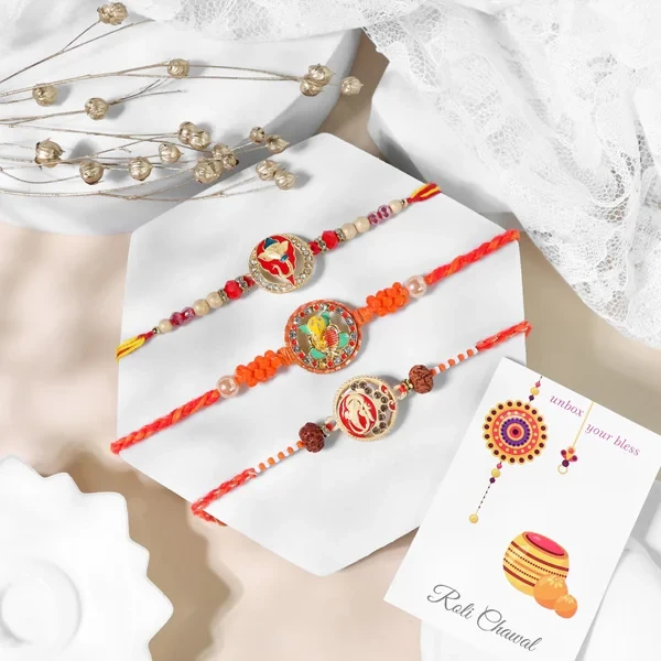 Divine Ganesha Rakhi Set of 3 for Brother - For UK
