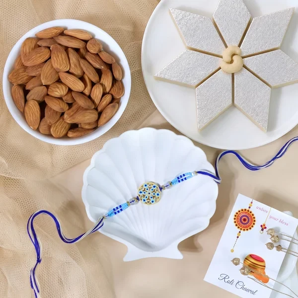 Floral Rakhi with Kaju Katli n Almond - For UK