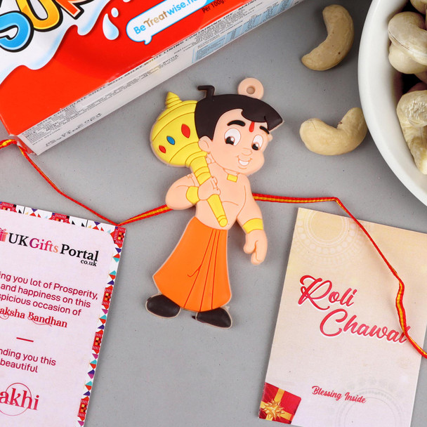 Chota Bheem Kids Rakhi & 3 Pcs Kinder Joy Eggs - Cashew - For UK  - For UK