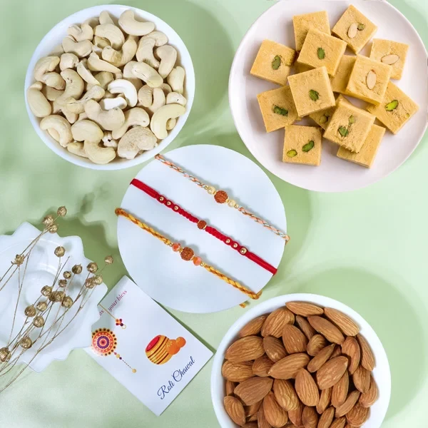 Rudrsksha Set of 3 Rakhi Sweet Hamper - For UK