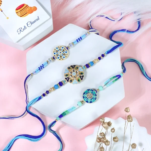 Exceptional Floral Set of 3 Rakhi for Brother - For UK