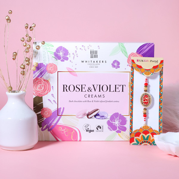 Khanda Rakhi with Rose & Violet 24 Pcs Chocolate - For UK
