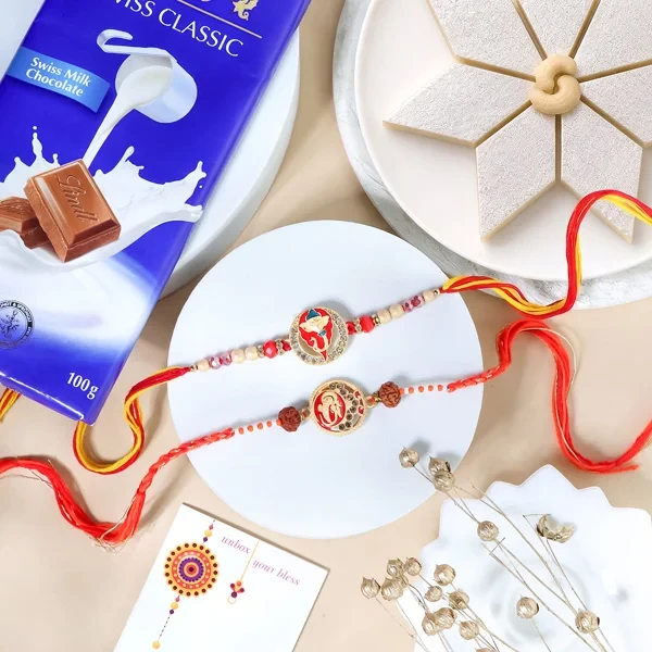 Sacred Ganesha Rakhis Kaju Katli & Lindt -  For UK