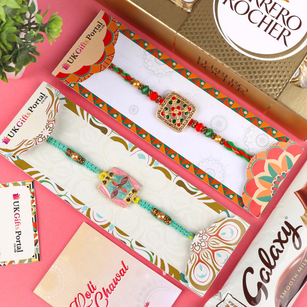 Alluring Set of 2 Rakhi with Ferrero Rocher - For UK