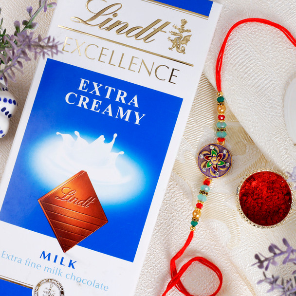 Floral Premium Rakhi with Lindt Creamy Chocolate- For UK