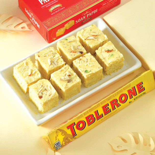 Elegant Rakhi with Chocolate & Soan Papdi - For Australia