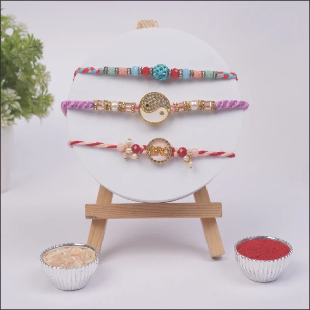 Fascinating Designer Rakhi Set of 3 - For INDIA