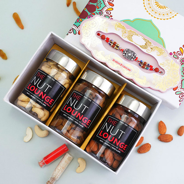 Antique Rakhi with The Nut Lounge Dry Fruits - For INDIA