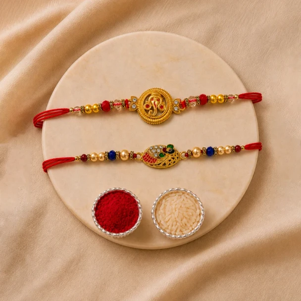 Ganesha Peacock Designer Rakhi Set for Brother- For INDIA