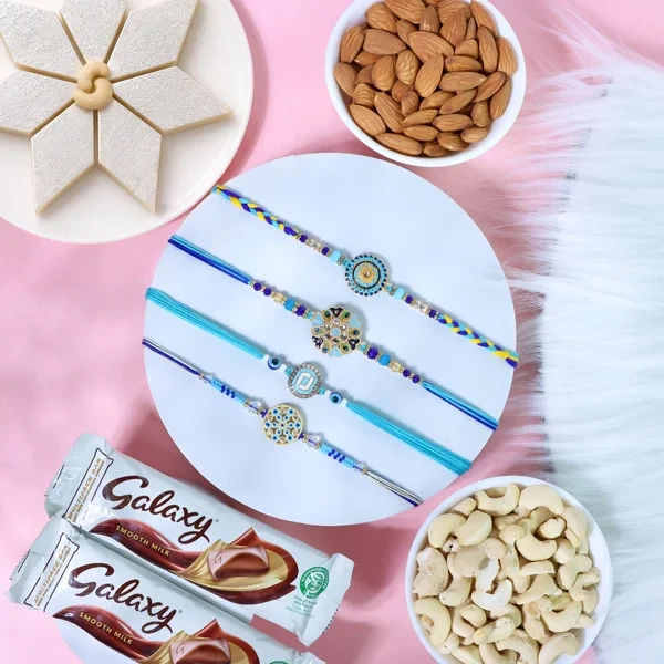 Momentous Set of 4 Rakhi Family Gift Hamper - For UK
